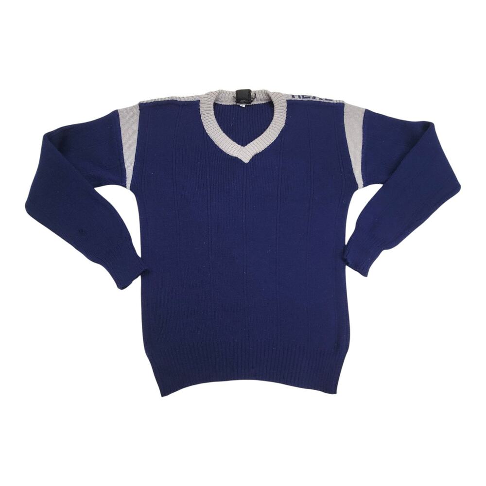 Vintage HEAD USA Wool Sweater Mens M Blue Gray V Neck Ski Knit Hong Kong READ